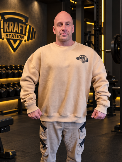 Kraft Station Oversize Sweatshirt „Athlet“ in Beige